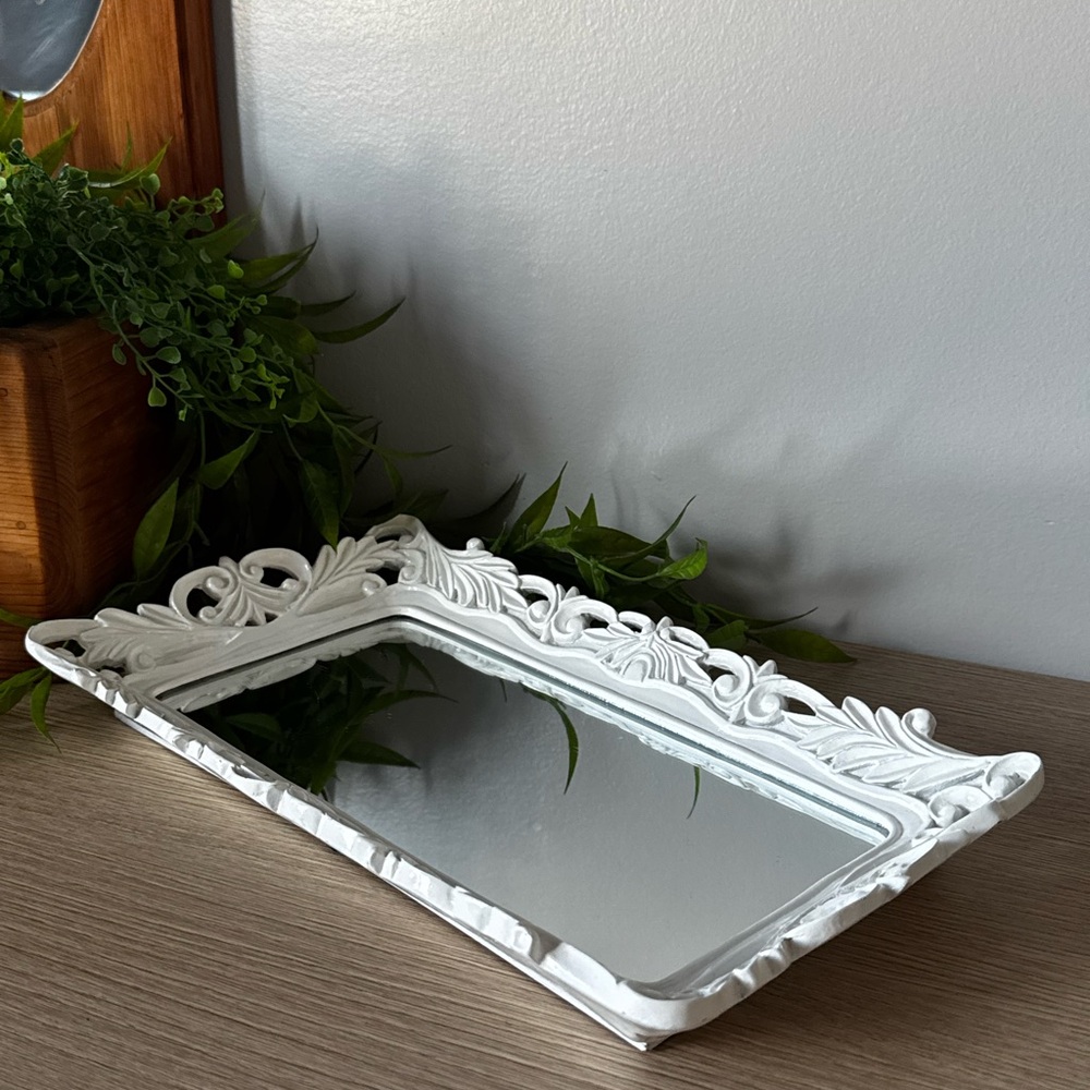 White Ornate Decorative Mirror Tray